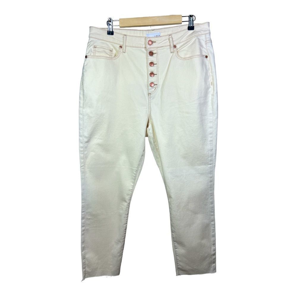 LOFT Women’s Curvy High Waist Skinny Ankle Denim Jeans White/Cream Size 32/14